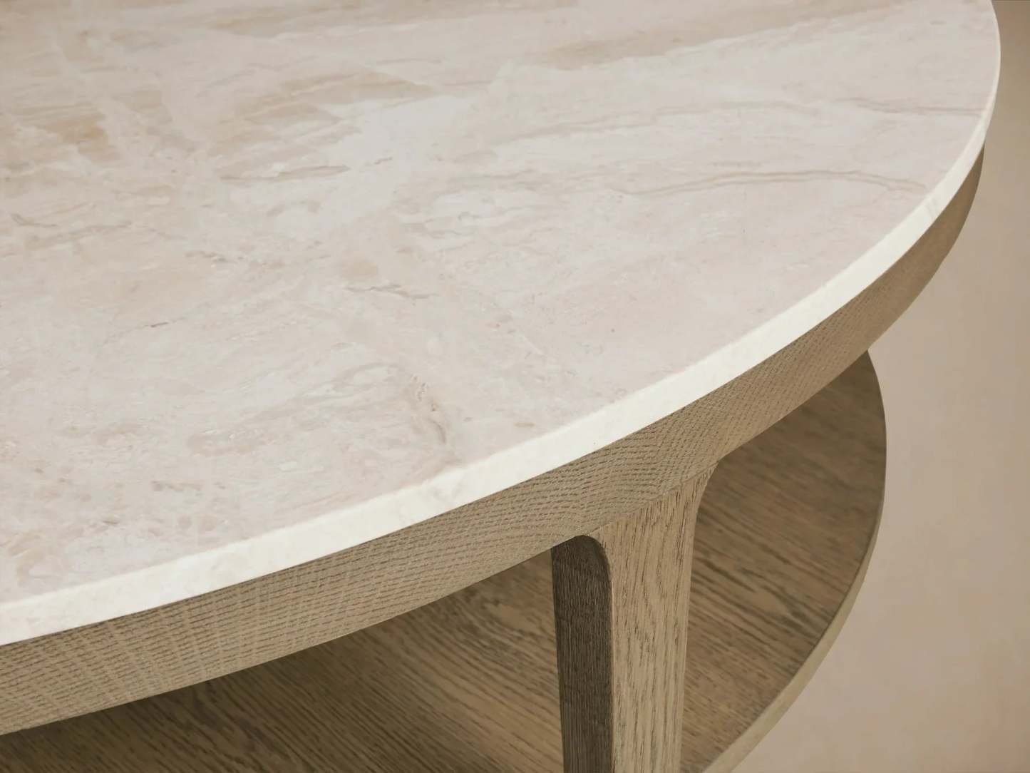 Danny Round Coffee Table Oak Wood Marble Top Contemporary Style