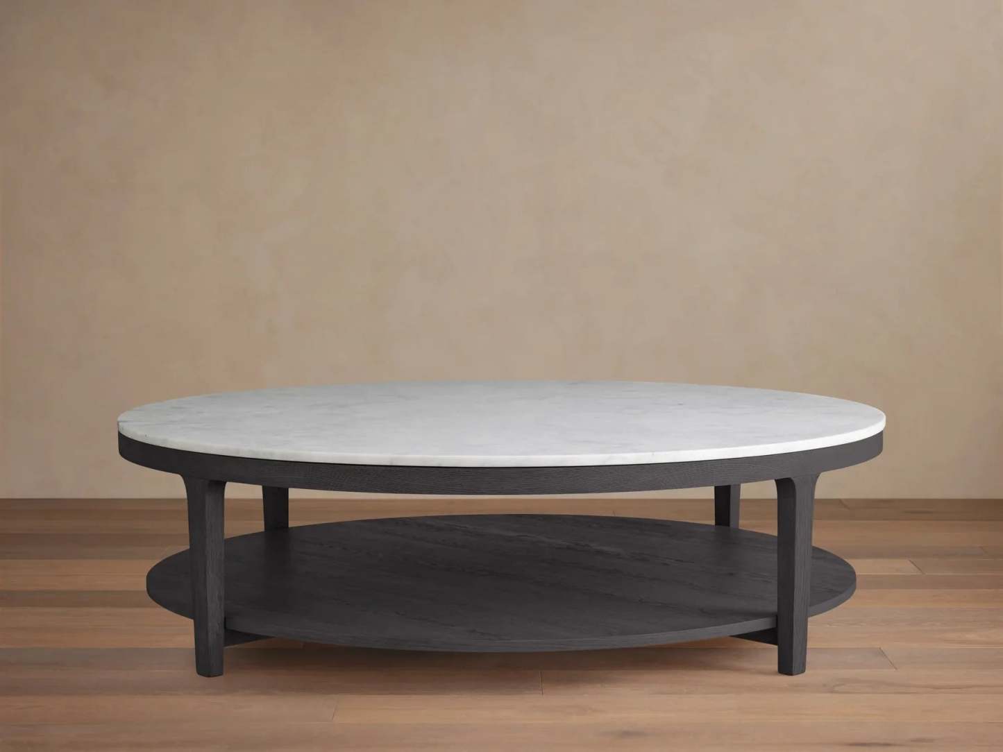 Danny Round Coffee Table Oak Wood Marble Top Contemporary Style