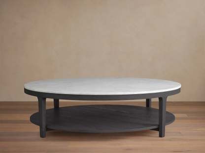 Danny Round Coffee Table Oak Wood Marble Top Contemporary Style