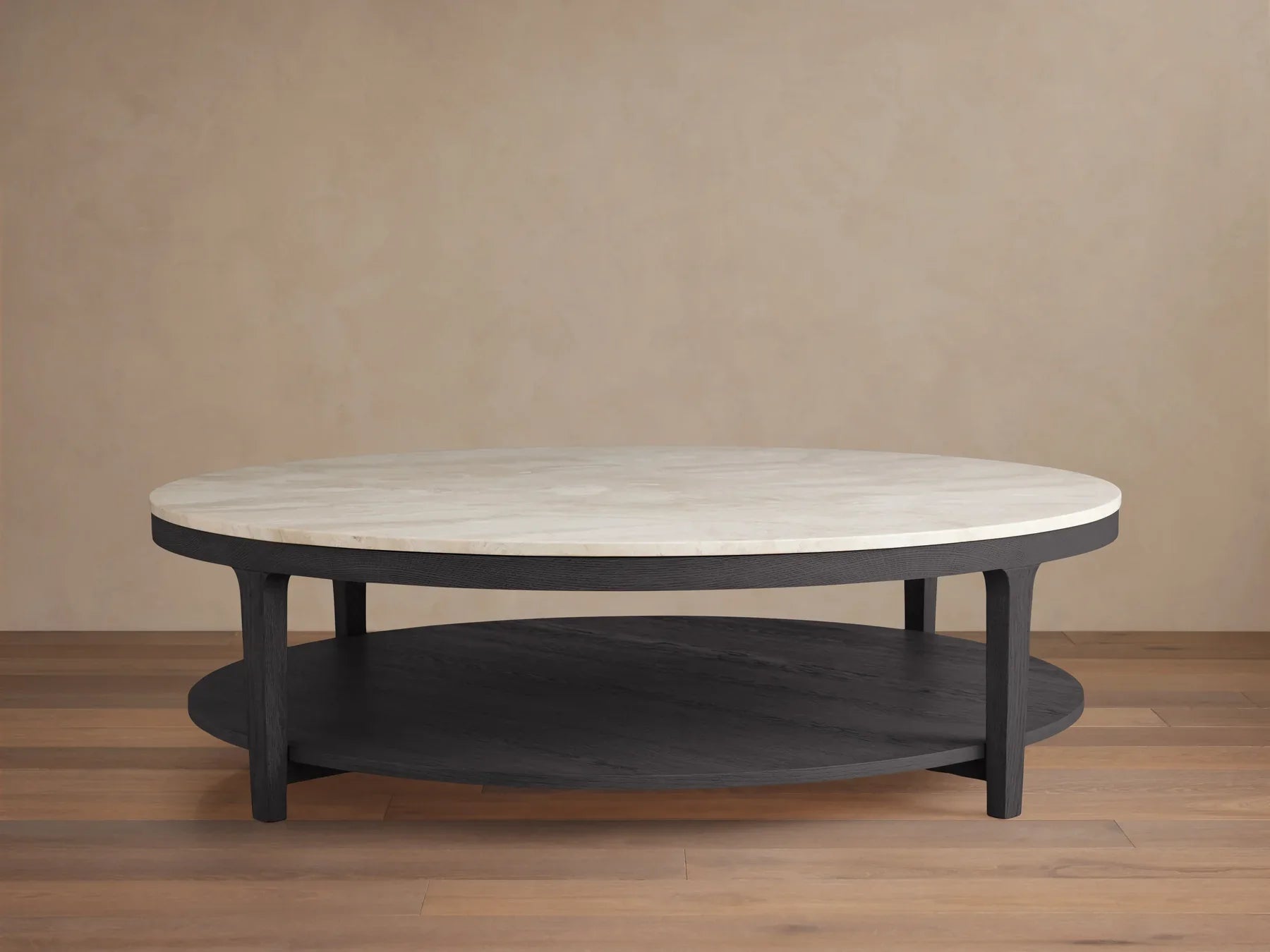 Danny Round Coffee Table Oak Wood Marble Top Contemporary Style