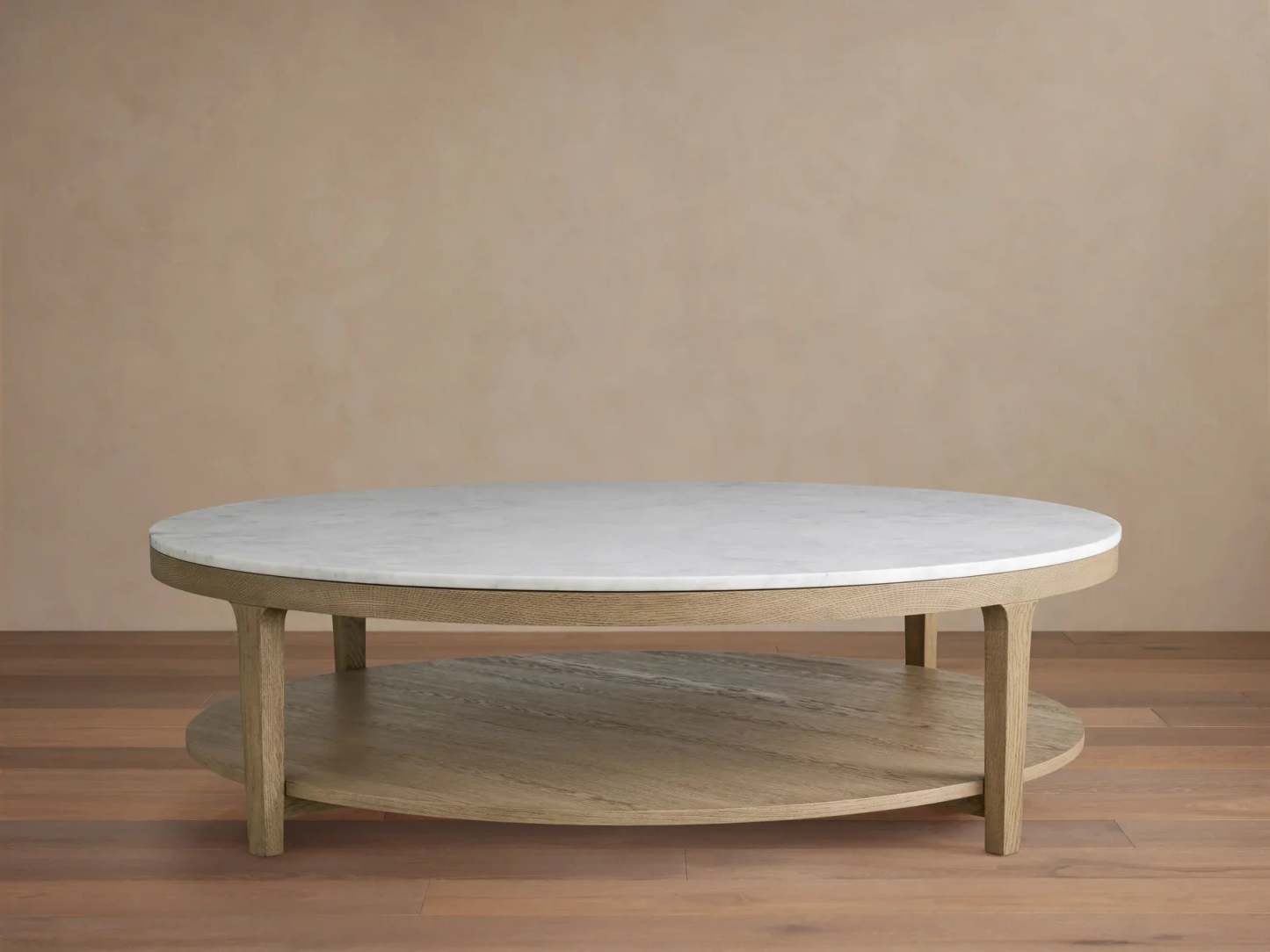 Danny Round Coffee Table Oak Wood Marble Top Contemporary Style