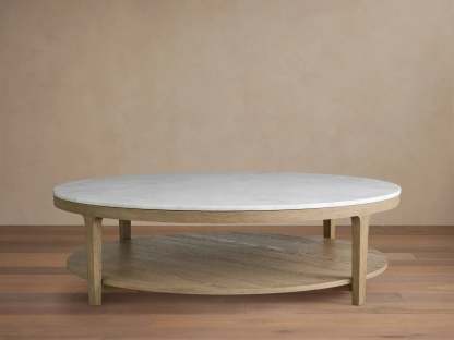 Danny Round Coffee Table Oak Wood Marble Top Contemporary Style