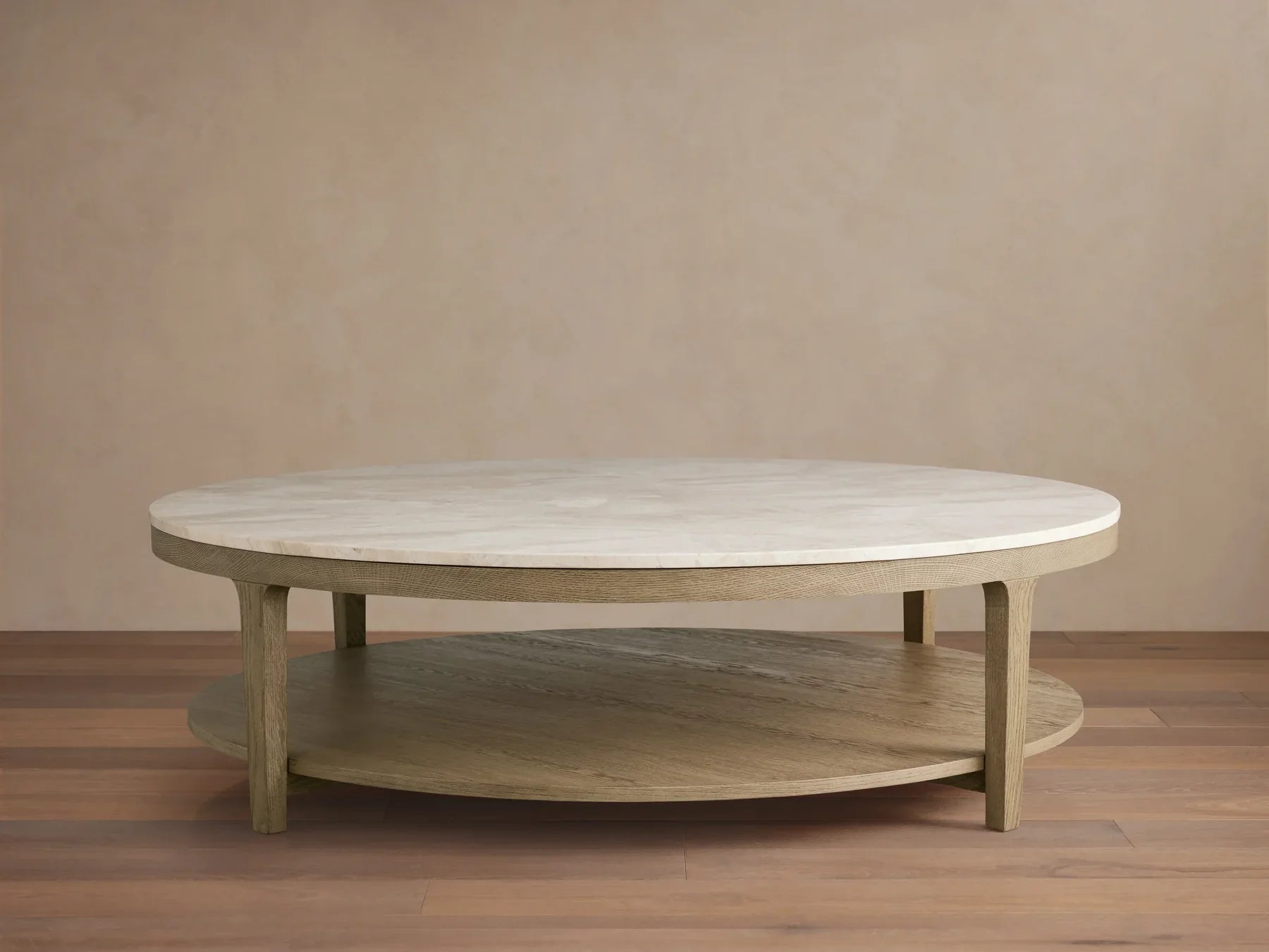 Danny Round Coffee Table Oak Wood Marble Top Contemporary Style
