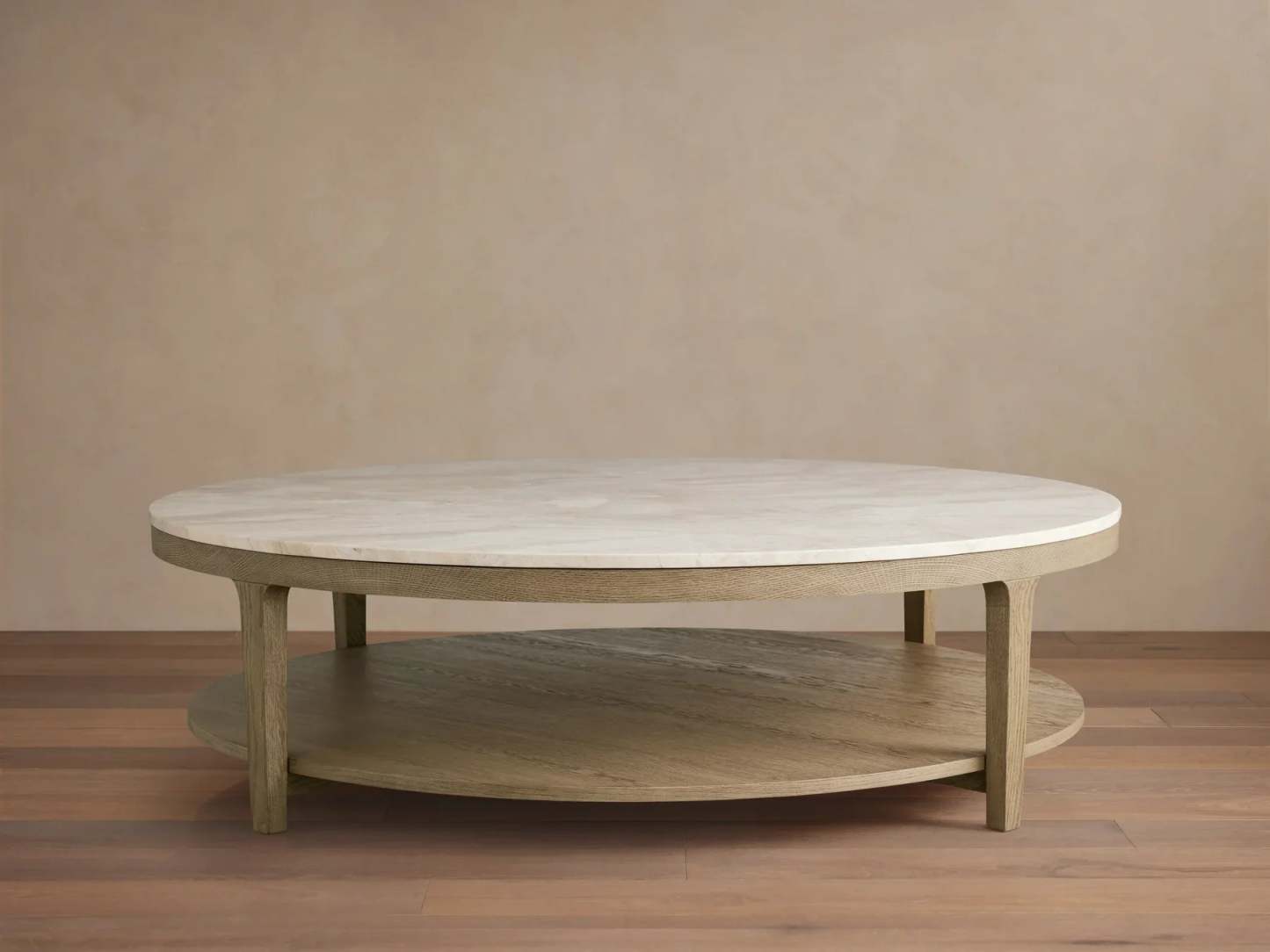 Danny Round Coffee Table Oak Wood Marble Top Contemporary Style