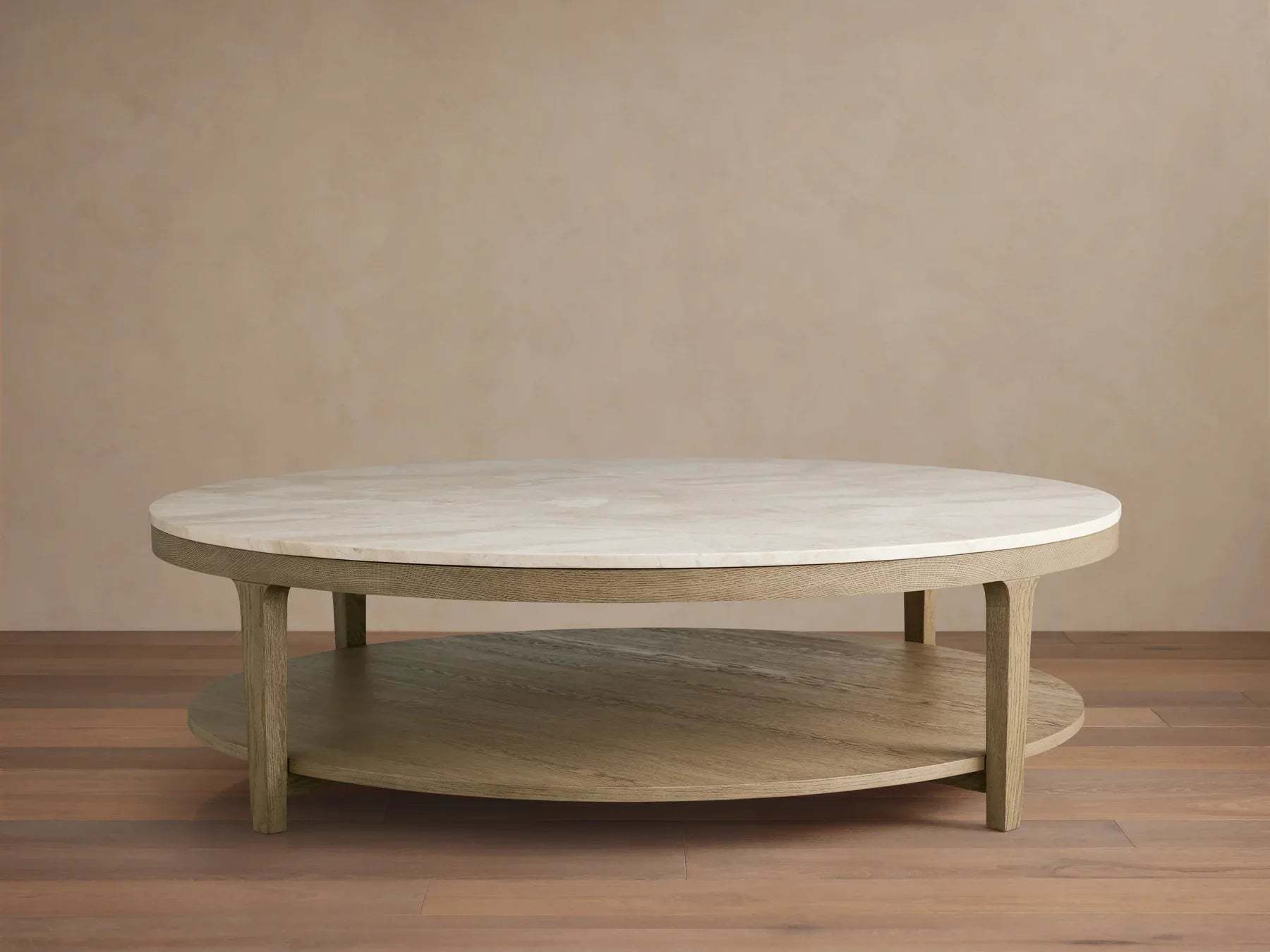 Danny Round Coffee Table Oak Wood Marble Top Contemporary Style