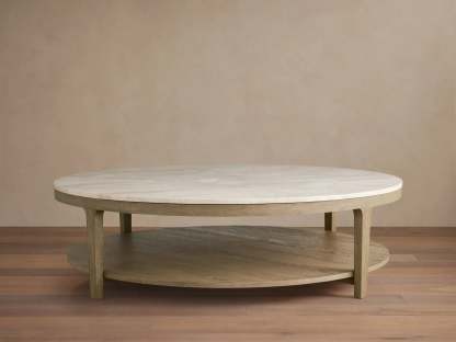 Danny Round Coffee Table Oak Wood Marble Top Contemporary Style
