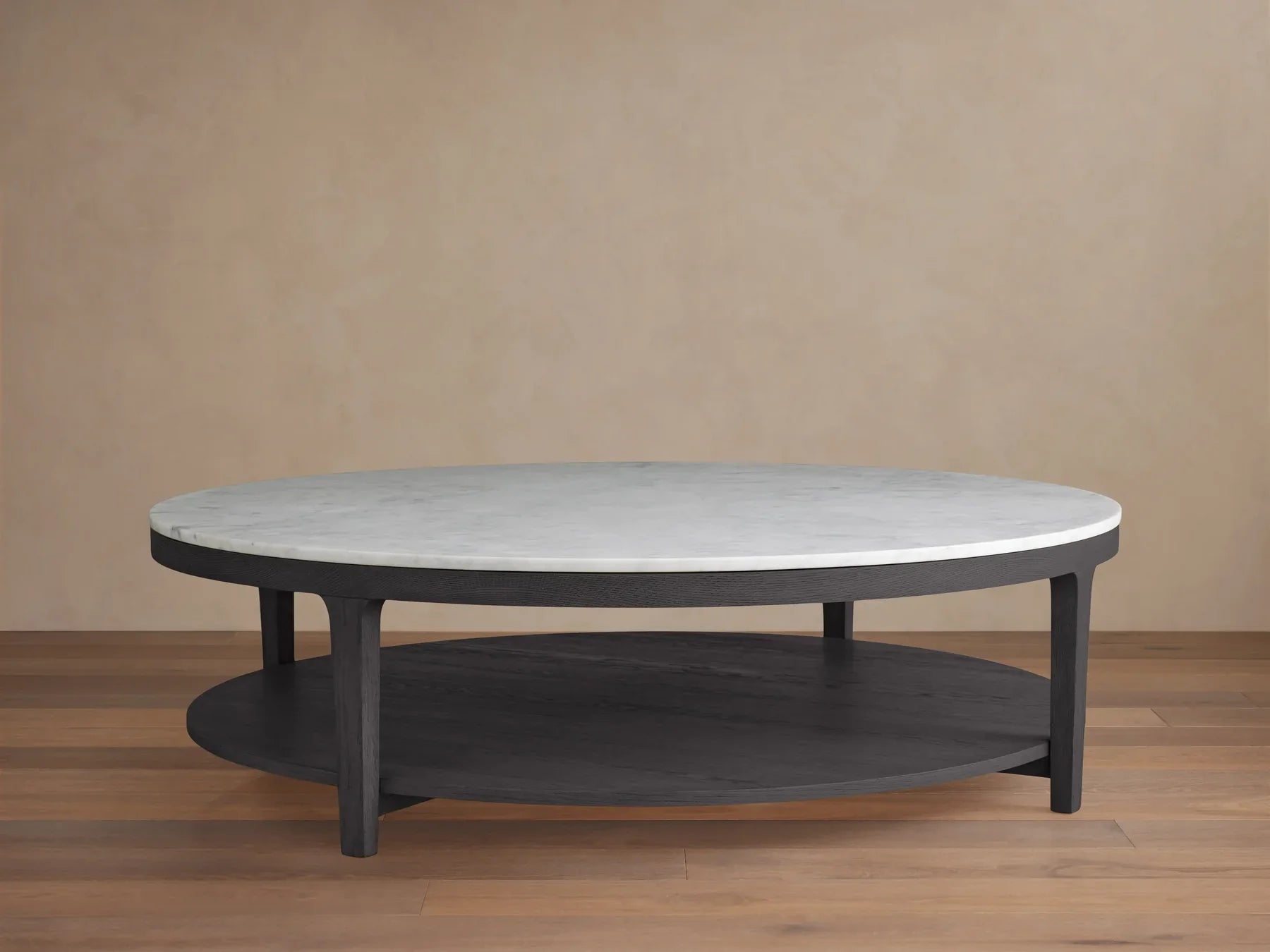 Danny Round Coffee Table Oak Wood Marble Top Contemporary Style