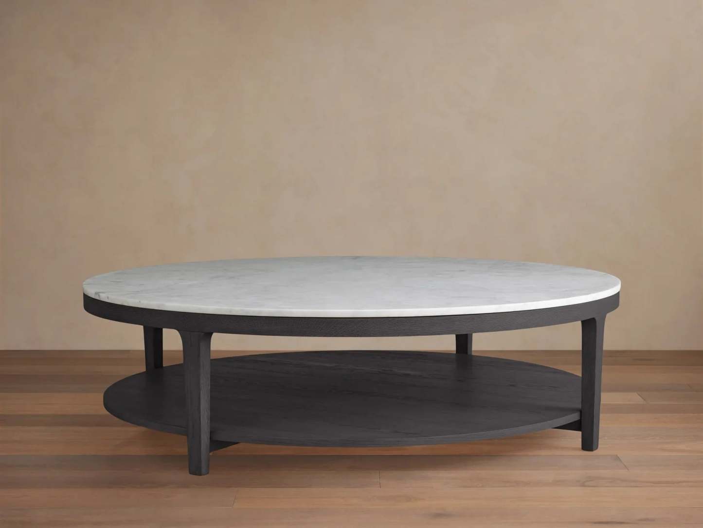 Danny Round Coffee Table Oak Wood Marble Top Contemporary Style