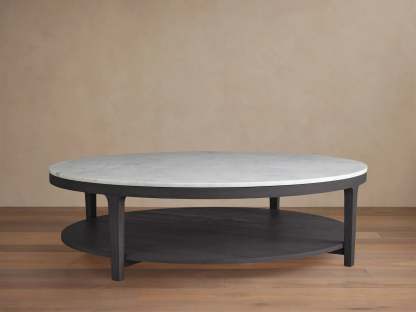 Danny Round Coffee Table Oak Wood Marble Top Contemporary Style