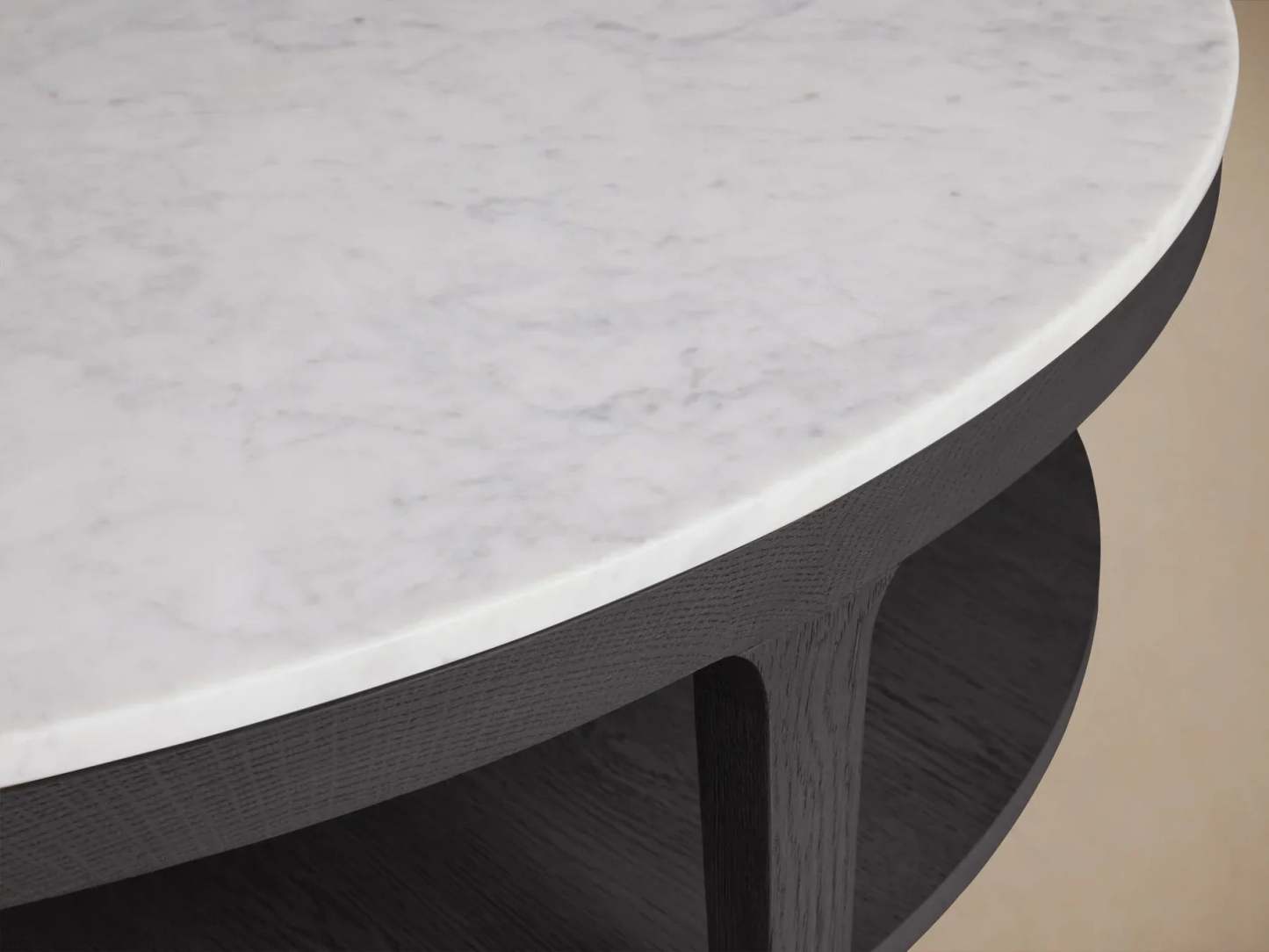 Danny Round Coffee Table Oak Wood Marble Top Contemporary Style