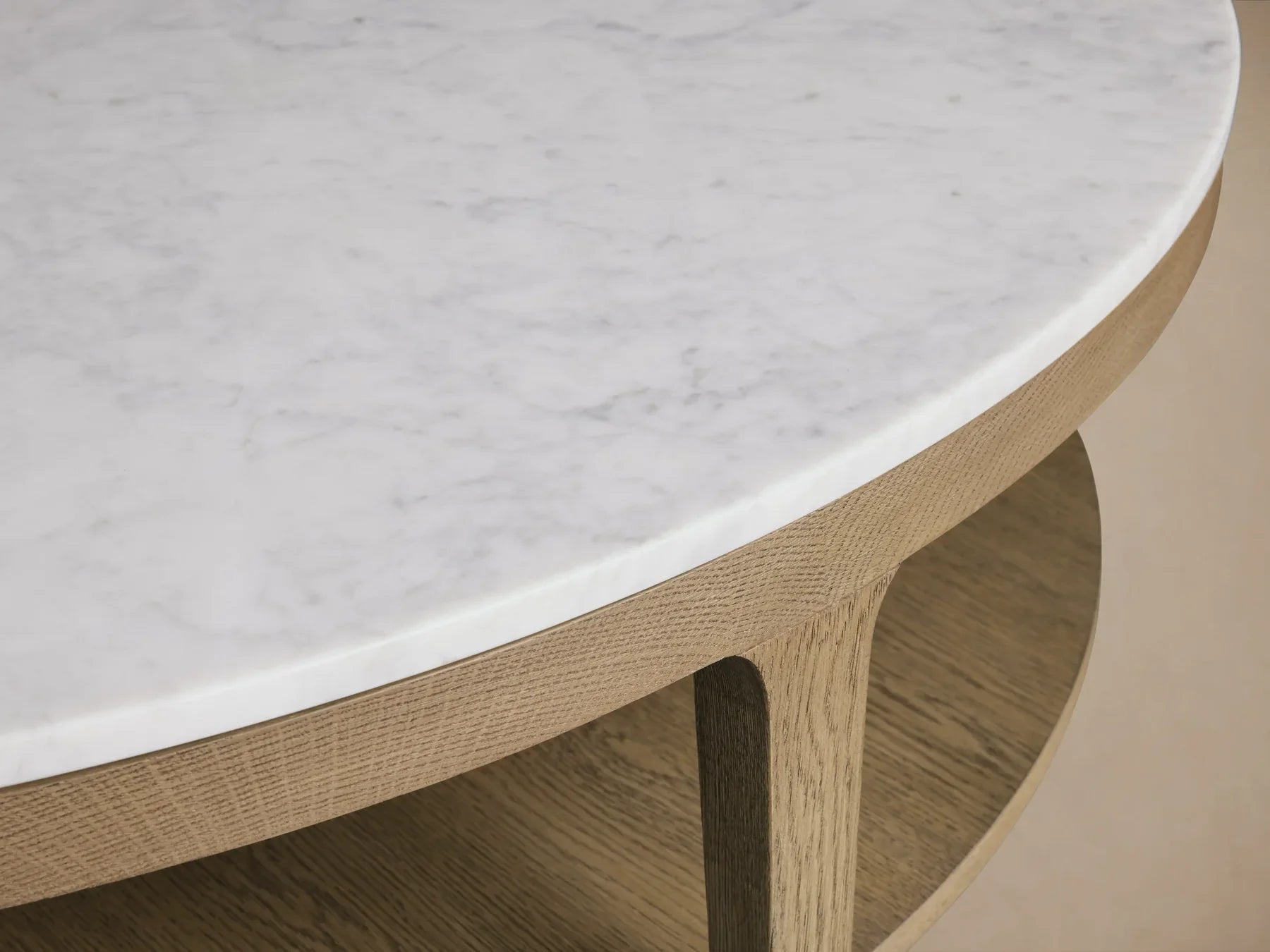 Danny Round Coffee Table Oak Wood Marble Top Contemporary Style