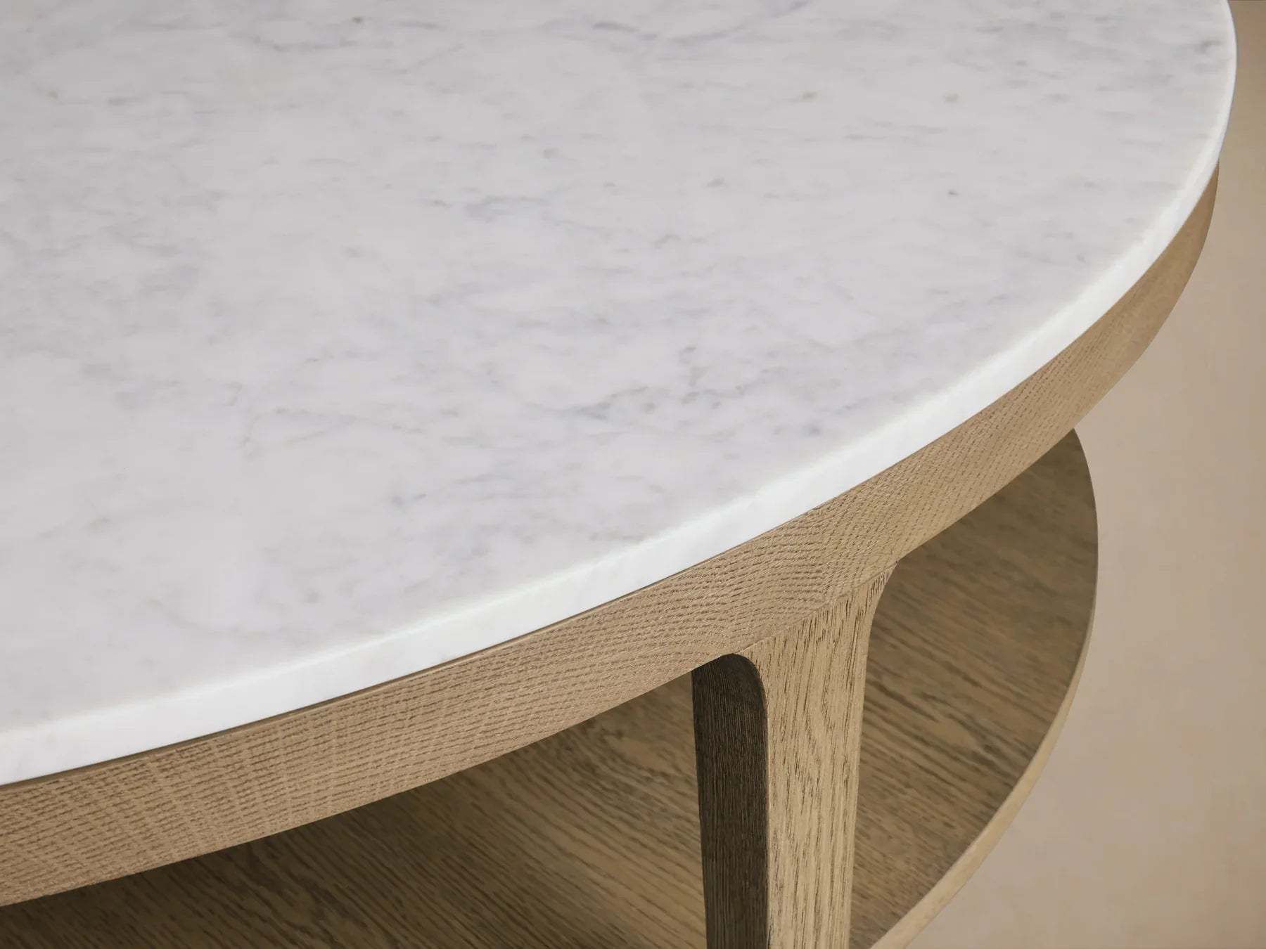 Danny Round Coffee Table Oak Wood Marble Top Contemporary Style