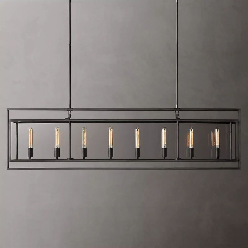 Deckman Glass Lantern Rectangular Chandelier 72"-Fullstarlighting