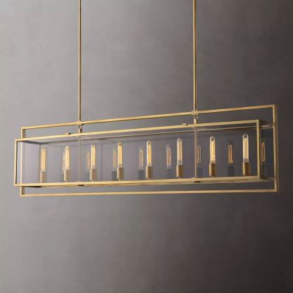 Deckman Glass Lantern Rectangular Chandelier 72"-Fullstarlighting