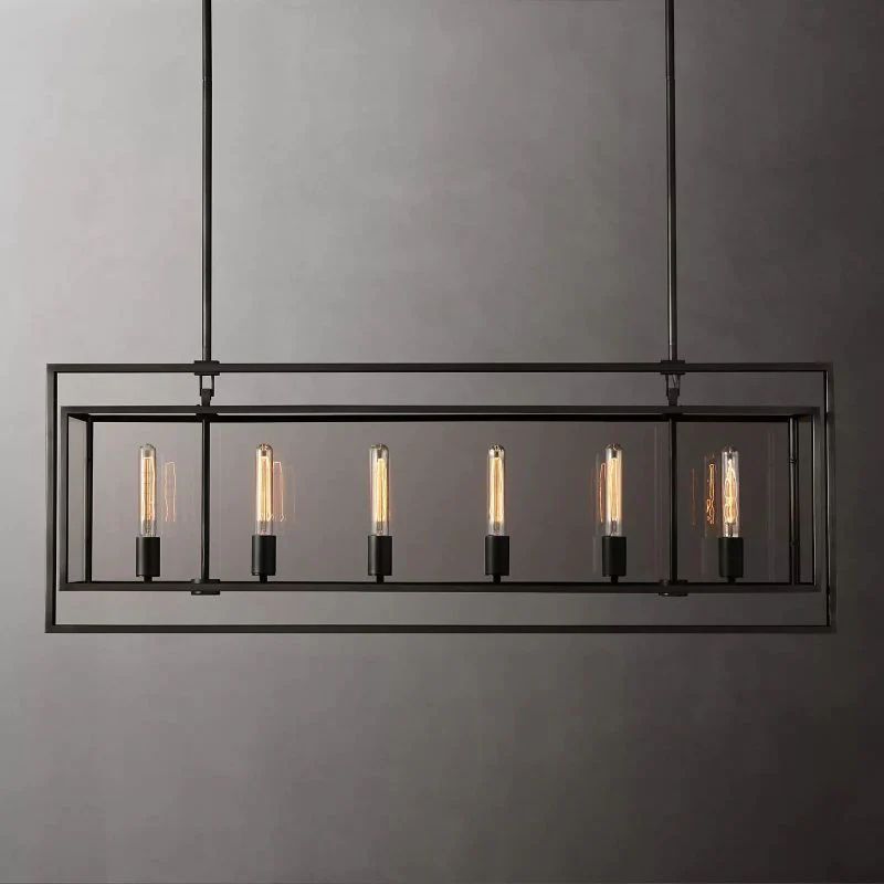 Deckman Glass Lantern Rectangular Chandelier 41"(Customization)-Fullstarlighting