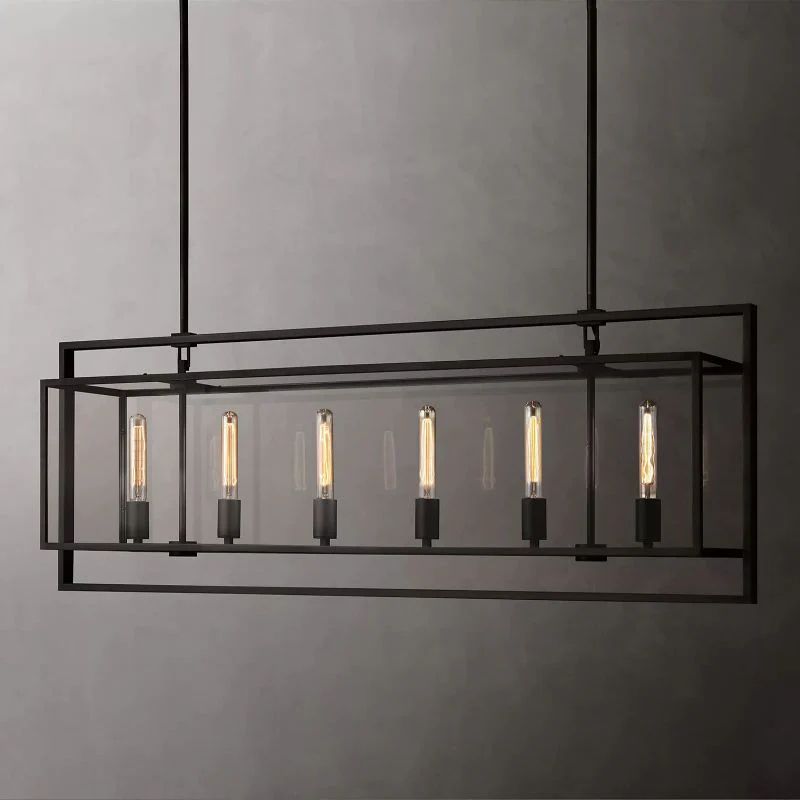 Deckman Glass Lantern Rectangular Chandelier 41"(Customization)-Fullstarlighting
