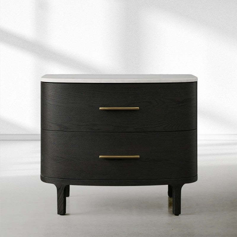 Ethan Closed Nightstand – White Marble Top Solid Oak Nightstand for Bedroom