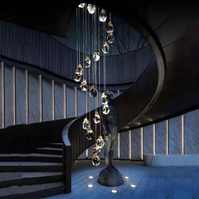 Slipe Faceted Crystal Prisms Chandeliers For Staircase-Fullstarlighting