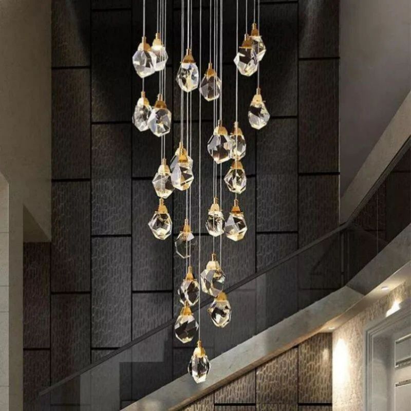 Slipe Faceted Crystal Prisms Chandeliers For Staircase-Fullstarlighting
