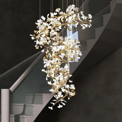 Ginkgo Cascading B (Spiral) Branch Chandelier-Fullstarlighting