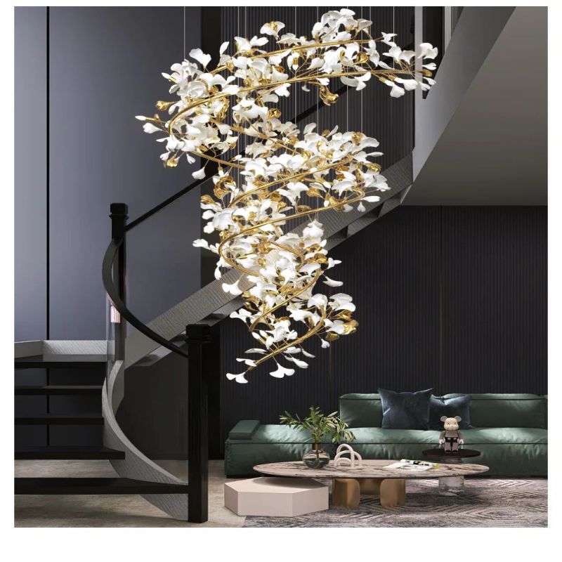 Ginkgo Cascading B (Spiral) Branch Chandelier-Fullstarlighting
