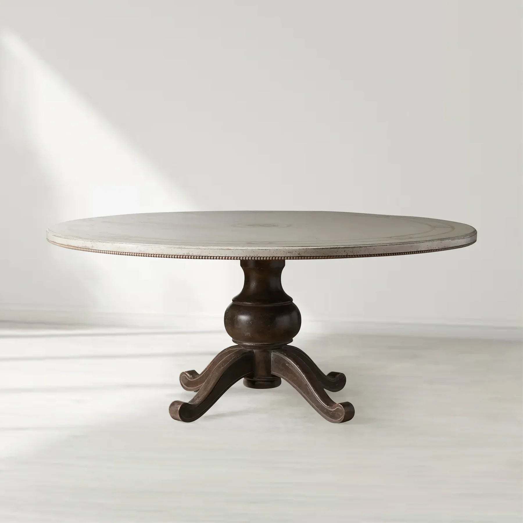 Girardi Round Wood Dining Table with BellArte Base,elegant scroll foot design
