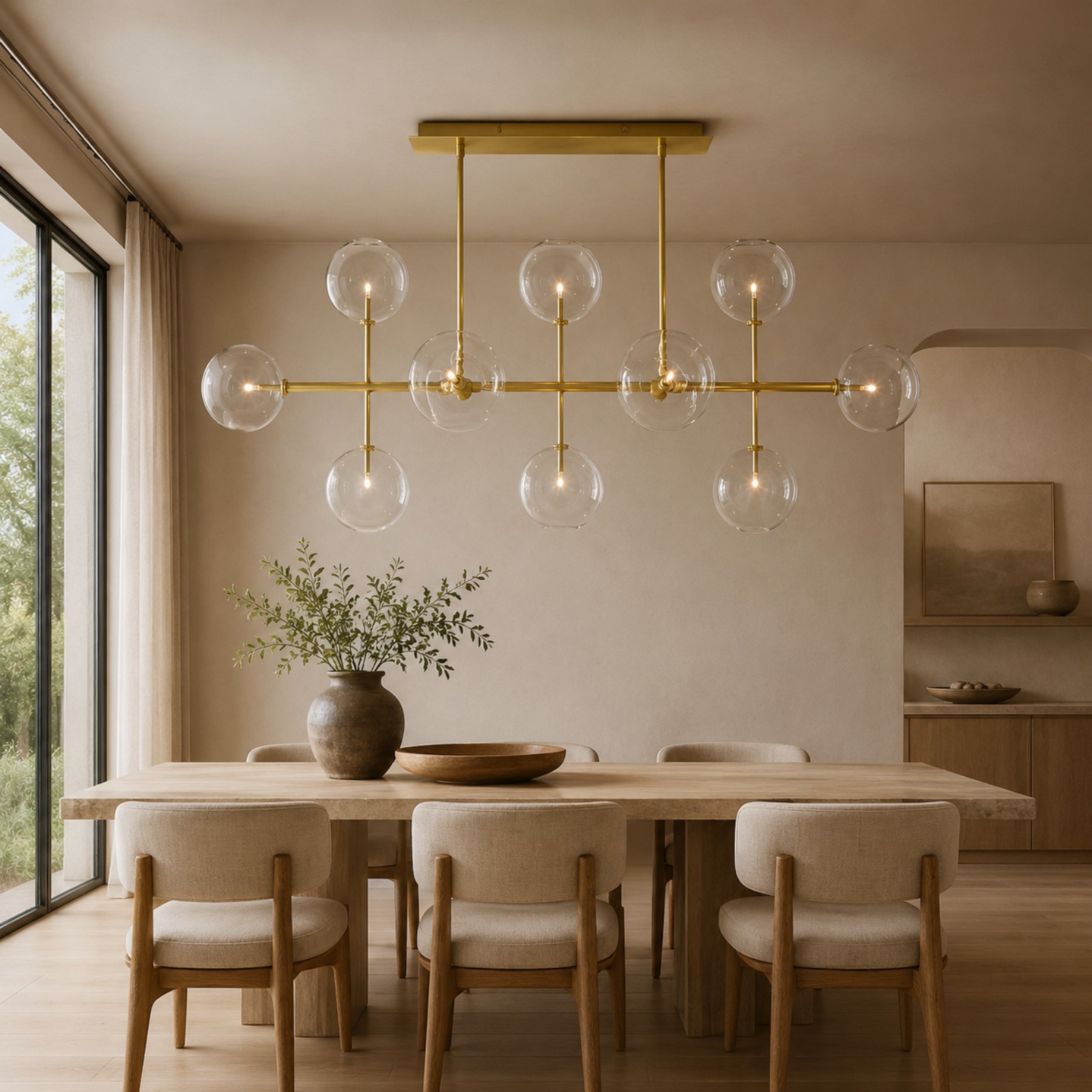 Glass Globe Mobile Linear Chandelier 58"