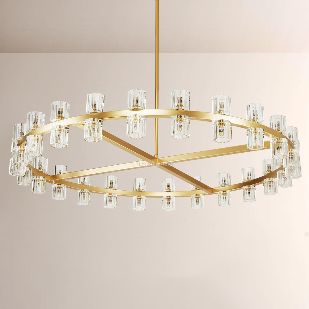 Niko Wine Glass Round Brass Chandelier with Crystal Shades 36" 48"-Fullstarlighting