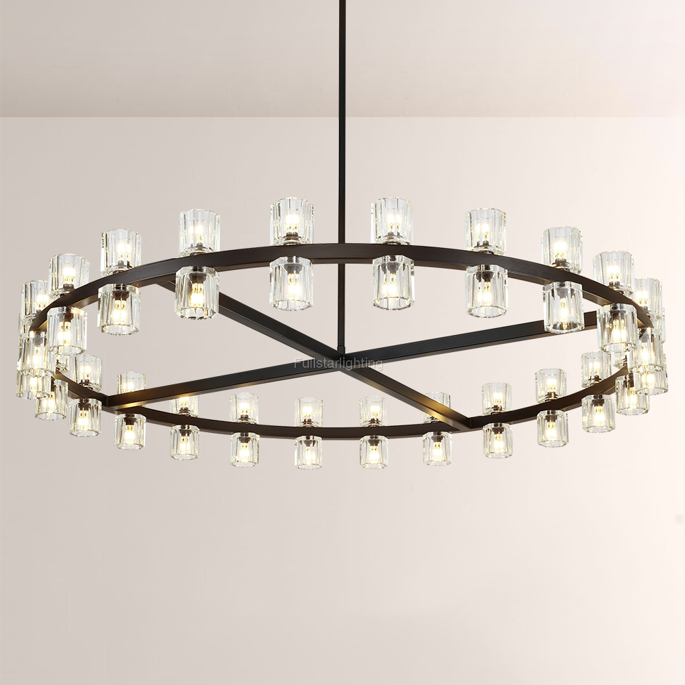 Niko Wine Glass Round Brass Chandelier with Crystal Shades 36" 48"-Fullstarlighting