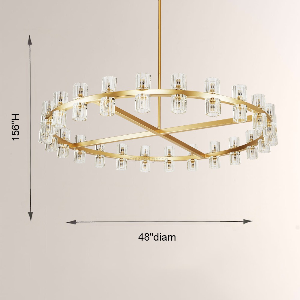 Niko Wine Glass Round Brass Chandelier with Crystal Shades 36" 48"-Fullstarlighting