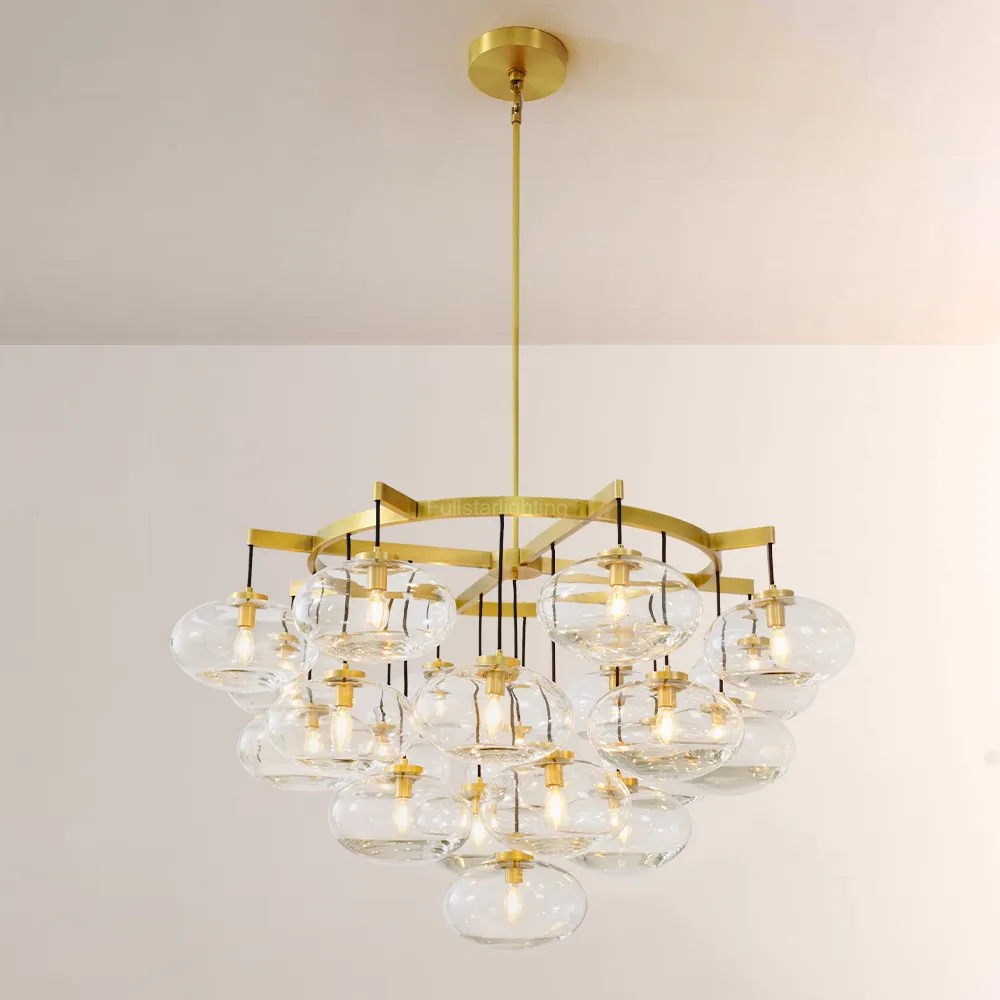 Cabrette Clear Glass Round Chandelier 48",Modern Chandelier For Living Room