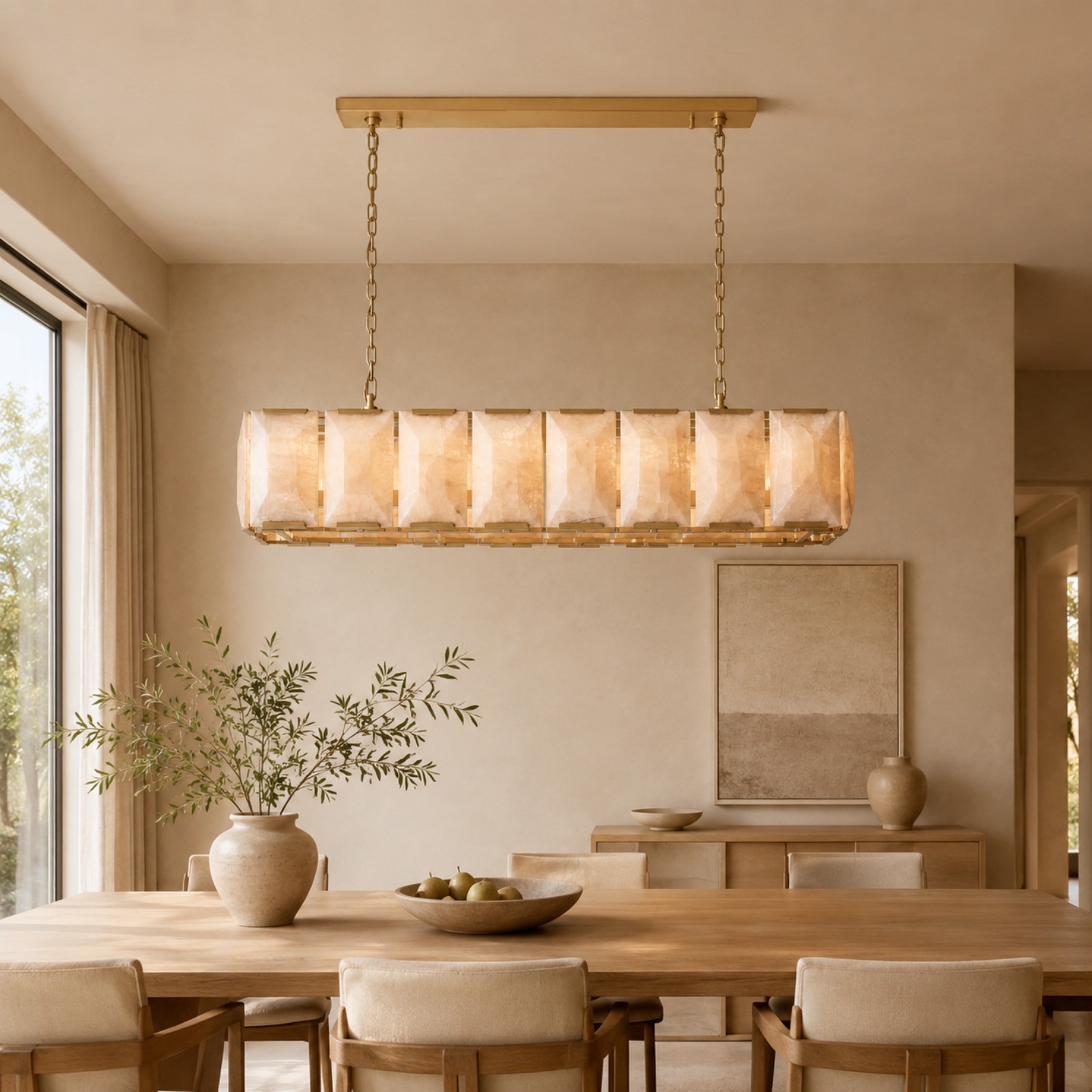 Kiko Calcite Rectangular Chandelier 54"