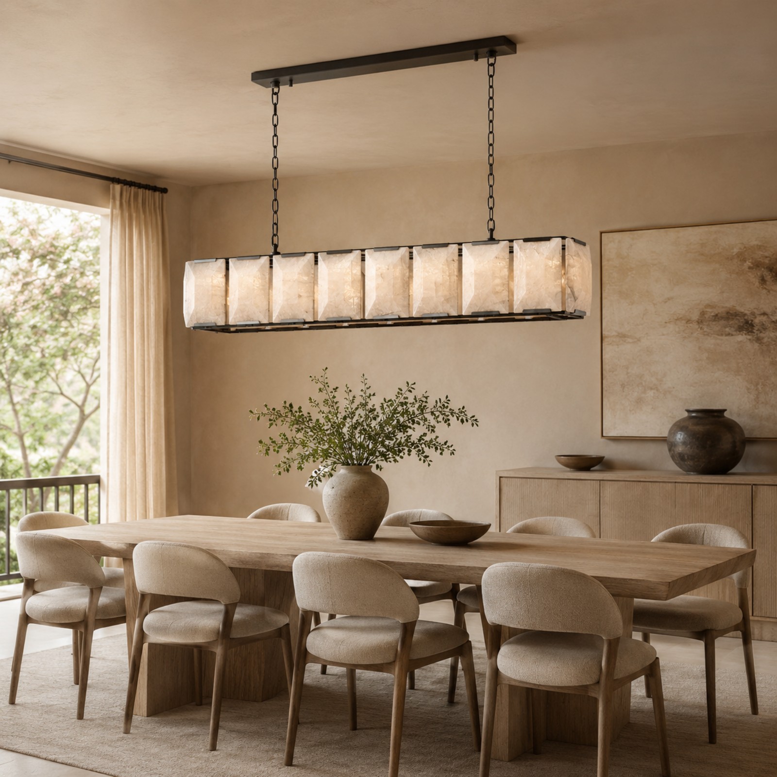 Kiko Calcite Rectangular Chandelier 54"