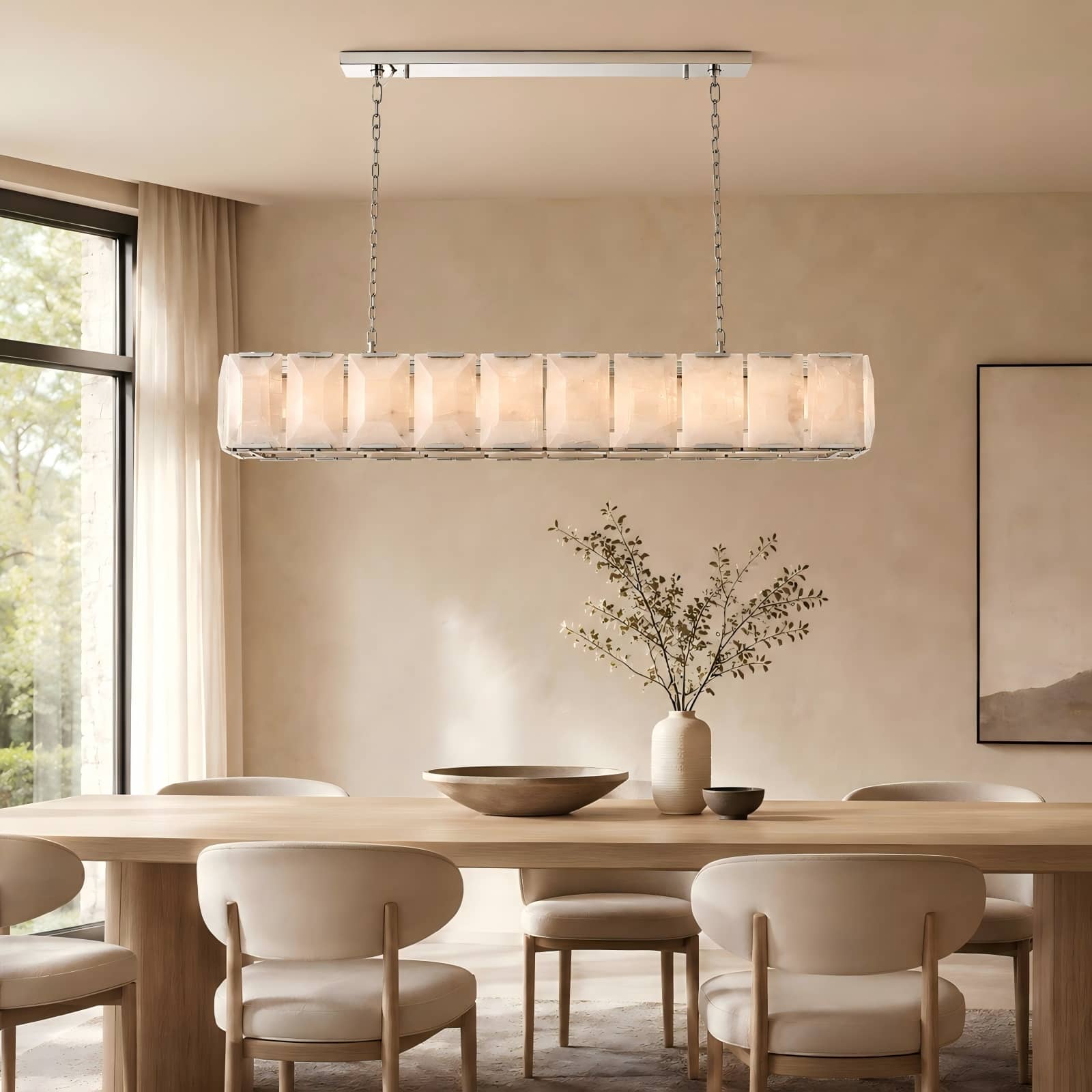 Kiko Calcite Rectangular Chandelier 54"