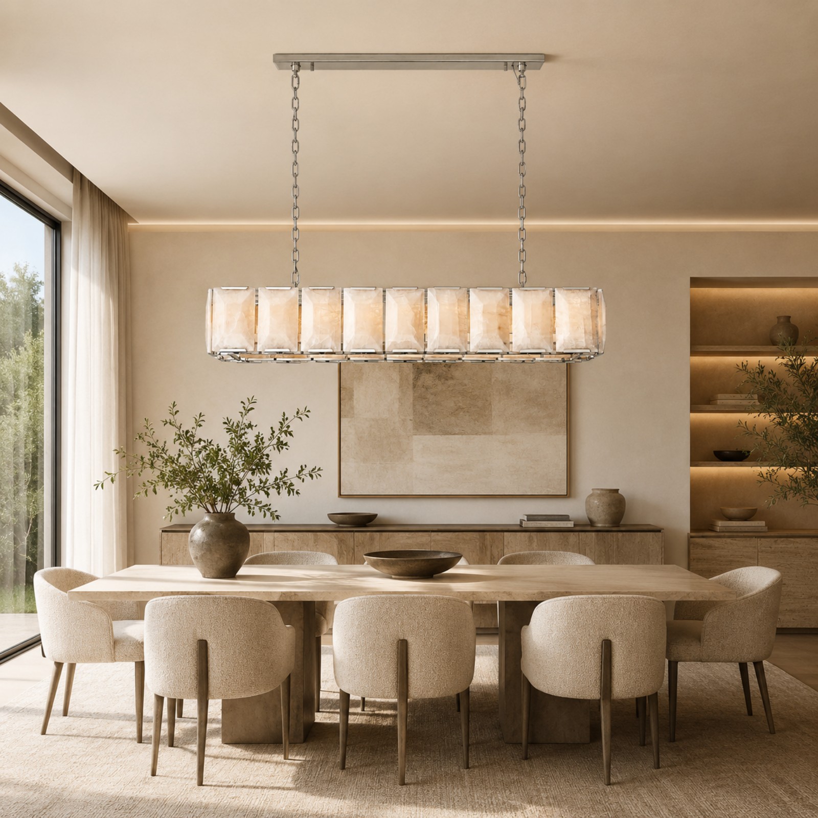 Kiko Calcite Rectangular Chandelier 62"