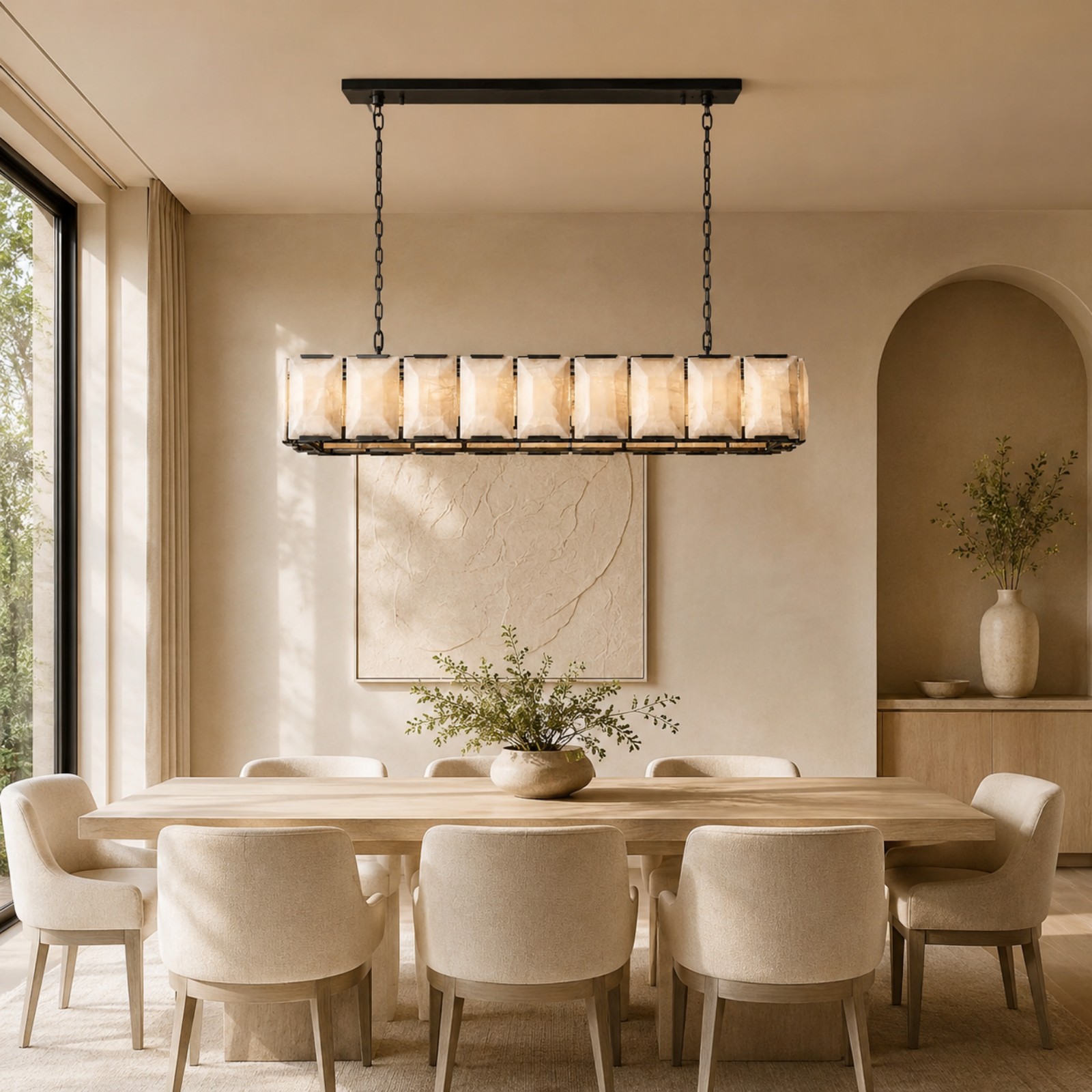 Kiko Calcite Rectangular Chandelier 62"