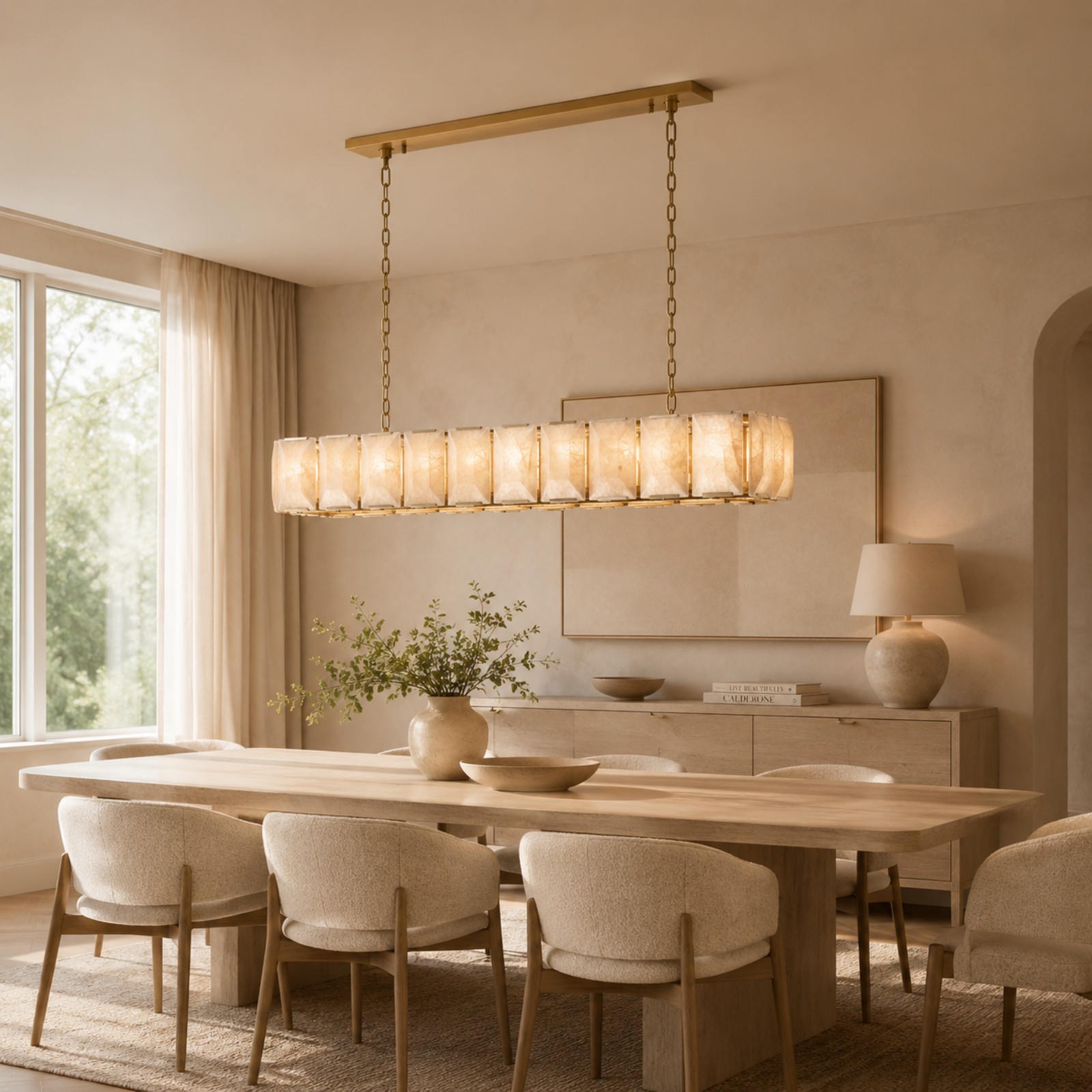 Kiko Calcite Rectangular Chandelier 62"