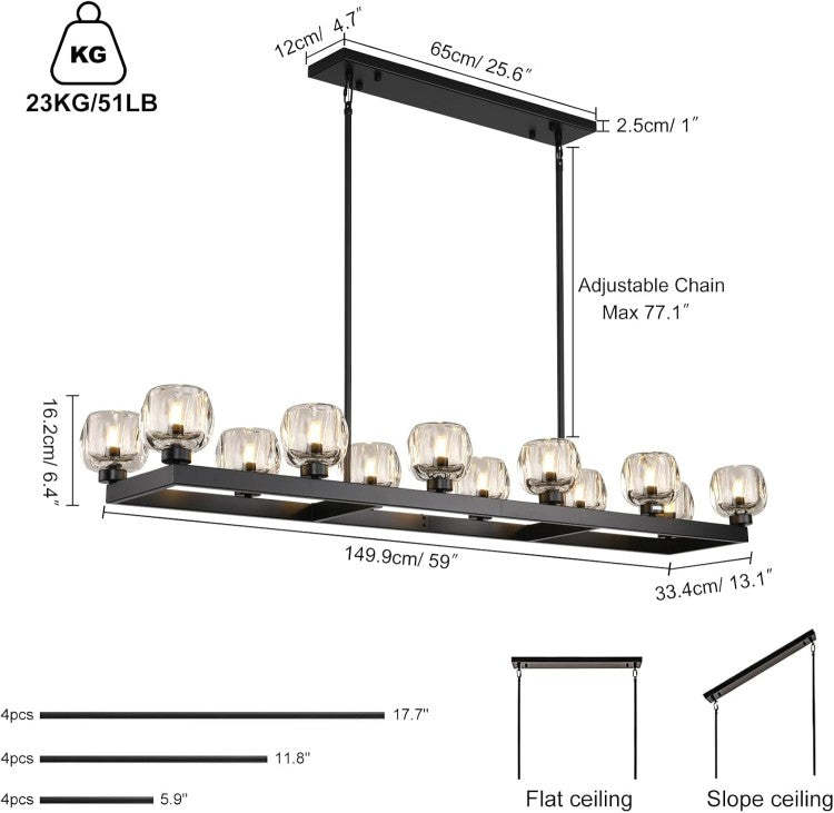 Aurevon Crystal Linear Chandelier 59″ / 72″-Fullstarlighting