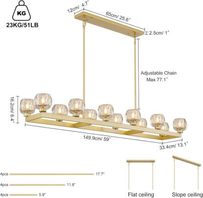 Aurevon Crystal Linear Chandelier 59″ / 72″-Fullstarlighting