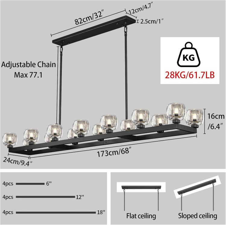 Aurevon Crystal Linear Chandelier 59″ / 72″-Fullstarlighting