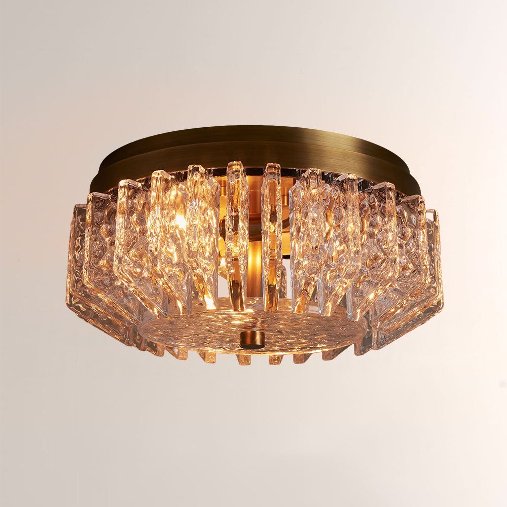Liora Deco Brass Flush Mount with Textured Glass Panels-Fullstarlighting