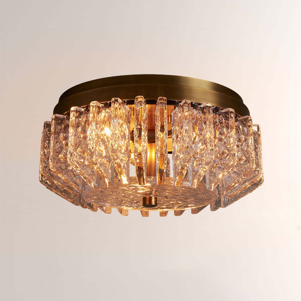Liora Deco Brass Flush Mount with Textured Glass Panels-Fullstarlighting