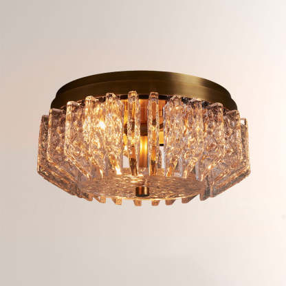 Liora Deco Brass Flush Mount with Textured Glass Panels-Fullstarlighting