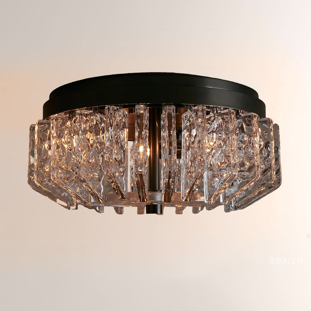 Liora Deco Brass Flush Mount with Textured Glass Panels-Fullstarlighting