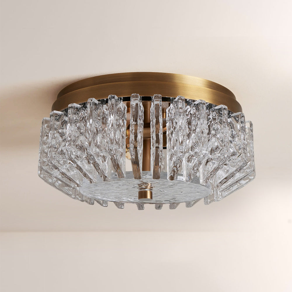 Liora Deco Brass Flush Mount with Textured Glass Panels-Fullstarlighting