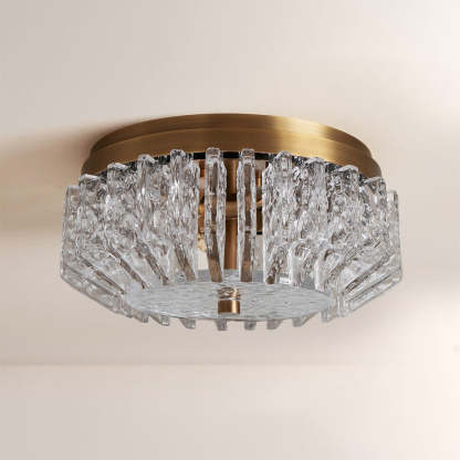 Liora Deco Brass Flush Mount with Textured Glass Panels-Fullstarlighting