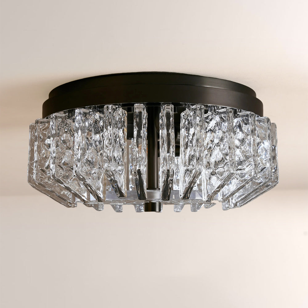Liora Deco Brass Flush Mount with Textured Glass Panels-Fullstarlighting