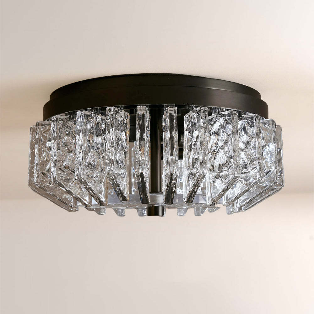 Liora Deco Brass Flush Mount with Textured Glass Panels-Fullstarlighting
