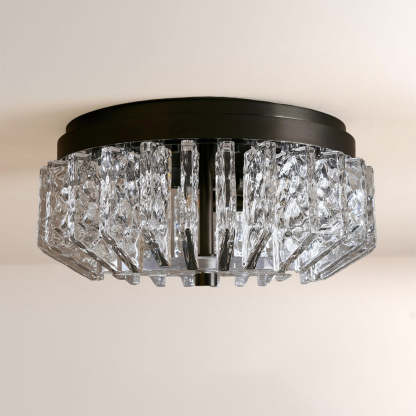 Liora Deco Brass Flush Mount with Textured Glass Panels-Fullstarlighting