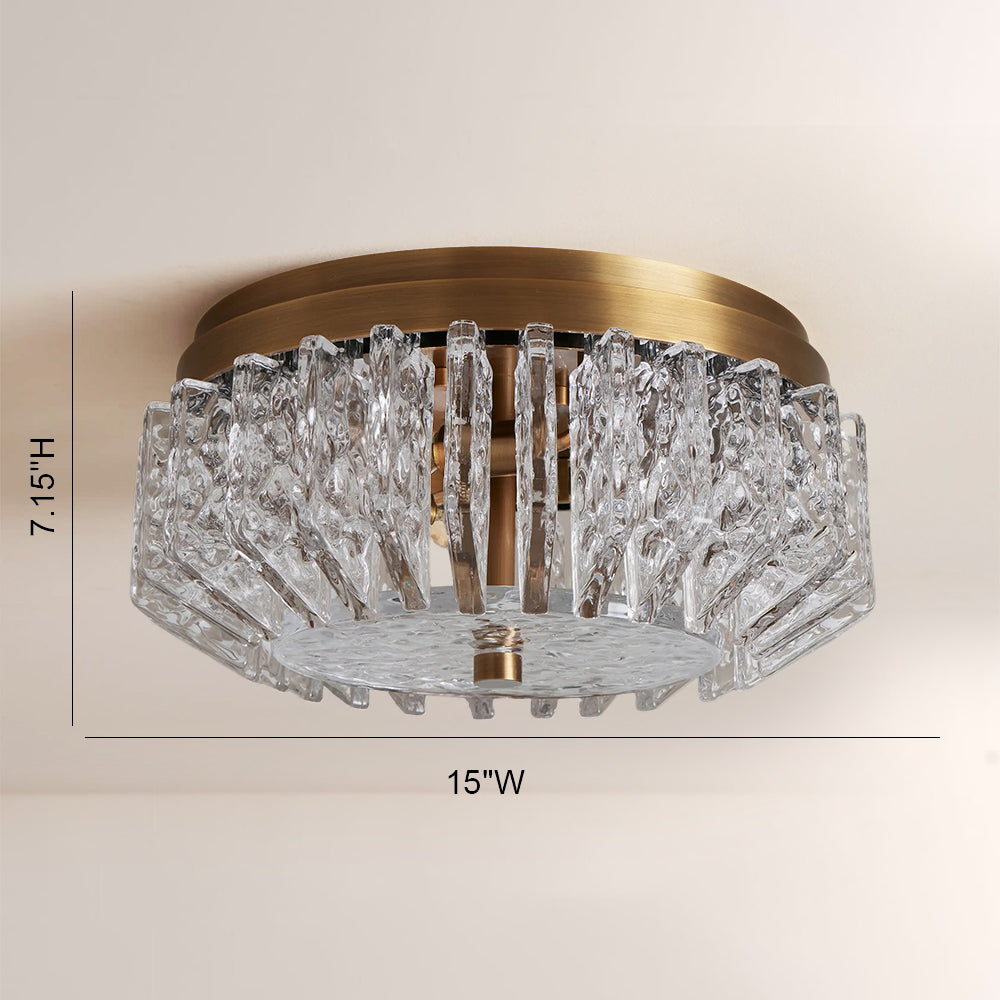 Liora Deco Brass Flush Mount with Textured Glass Panels-Fullstarlighting